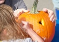 Participants carving pumpkins at Senator Scott Wiener`s Halloween Pumpkin Carving Event Royalty Free Stock Photo