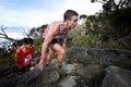 Participants climbing up Mt Kinabalu in race Royalty Free Stock Photo
