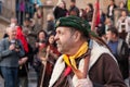 Participants of a costumed parade in the streets of Mala Strana on witch burning night `carodejnice` Royalty Free Stock Photo