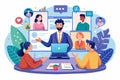 Participants engage in discussions during a virtual business conference with shared screens and graphics Online business Royalty Free Stock Photo
