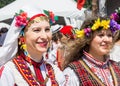 Participants of the Festival of Rozhen in Bulgaria in national costumes