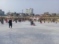 Participants Ice skating on the frozen Hwacheon River