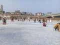 Participants Ice skating on the frozen Hwacheon River