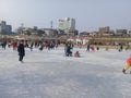 Participants Ice skating on the frozen Hwacheon River