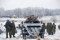 Participants in the military historical festival `January Thunder` in the form of Wehrmacht soldiers before the battle