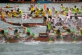 Participants paddle their dragon boats