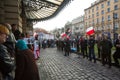 Participants during protest near Cracow Opera, against bringing Russian troops in the Crimea.