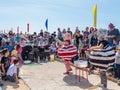 A participants of the Purim festival dressed in fabulous costumes, show performance in Caesarea, Israel Royalty Free Stock Photo