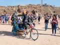 A participants of the Purim festival dressed in fabulous costumes, show performance in Caesarea, Israel