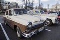 Participants of rally of classic retro cars in Moscow