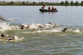 Participants at the Reci triathlon on the swimming segment