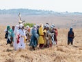 Participants in the reconstruction of Horns of Hattin battle in 1187 Dressed in the costumes of Saladin`s soldiers stand in antic