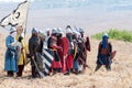 Participants in the reconstruction of Horns of Hattin battle in 1187 Dressed in the costumes of Saladin`s soldiers stand in antici