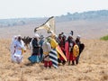 Participants in the reconstruction of Horns of Hattin battle in 1187 Dressed in the costumes of Saladin`s soldiers stand in antici