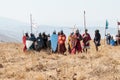 Participants in the reconstruction of Horns of Hattin battle in 1187 dressed in crusader suits, are preparing to repel an attack o