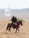 Participants in the reconstruction of Horns of Hattin battle in 1187 moving around the battlefield near Tiberias, Israel Royalty Free Stock Photo