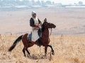 Participants in the reconstruction of Horns of Hattin battle in 1187 moving around the battlefield near Tiberias, Israel Royalty Free Stock Photo