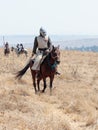 Participants in the reconstruction of Horns of Hattin battle in 1187 moving around the battlefield near Tiberias, Israel Royalty Free Stock Photo