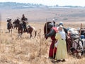 Participants in the reconstruction of Horns of Hattin battle in 1187 moving around the battlefield near Tiberias, Israel Royalty Free Stock Photo