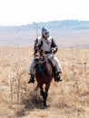 Participants in the reconstruction of Horns of Hattin battle in 1187 moving around the battlefield near Tiberias, Israel Royalty Free Stock Photo