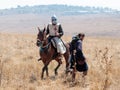 Participants in the reconstruction of Horns of Hattin battle in 1187 moving around the battlefield near Tiberias, Israel Royalty Free Stock Photo