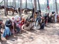 Participants in the reconstruction of Horns of Hattin battle in 1187 in the role of the Crusaders pray in the camp before the camp