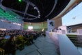 Participants of science conference in spacious hall Royalty Free Stock Photo