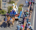 Participants of the Sechselauten parade passing along Uraniastrasse street