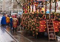 Participants of the Sechselauten parade in Zurich on Bahnhofstrasse street