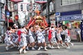 Participants of Tenjin Matsuri worships the golden shrine, July