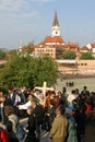 Participants of the Way of the Cross in Croatian national shrine of the Virgin Mary in Marija Bistrica, Croatia Royalty Free Stock Photo