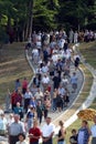 Participants of the Way of the Cross in Croatian national shrine of the Virgin Mary in Marija Bistrica, Croatia Royalty Free Stock Photo