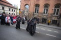 Participants of the Way of the Cross on Good Friday celebrated at the historic center of Krakow.