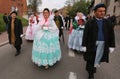 Participants wearing Zywiec regional costumes are seen during procession in Cracow, Poland