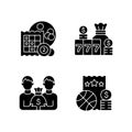 Participation in lottery black glyph icons set on white space