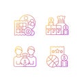 Participation in lottery gradient linear vector icons set