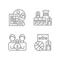 Participation in lottery linear icons set
