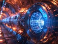 Particle acceleration chamber with electric blue energy arcs high tech futuristic science setting Royalty Free Stock Photo