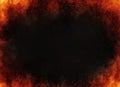 Particle embers on isolated border. Smoke fire at the edges frame. Effect for film , text or space