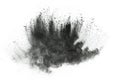 Powder explosion. Closeup of a black dust particle explosion isolated on white. Abstract background. Royalty Free Stock Photo
