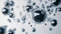 Dynamic chrome effect particles floating in a modern artistic display with a minimalist background