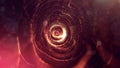 Golden red particles form line and surface grid. microcosm or space. 3d rendering science fiction background of glowing