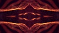 Golden red particles form line and surface grid. microcosm or space. 3d rendering science fiction background of glowing