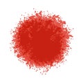 Particles grain or sand assembled in a circle live coral color. Vector backdrop texture shards, pieces or splashes of watercolor