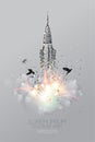 The particles, polygonal, geometric art - space shuttle releasing