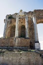 Inside the antique Amphitheater in Taormina, Sicily.