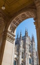 Particular view of famous Milan Cathedral Duomo di Milano, in Duomo Square, Italy. Royalty Free Stock Photo
