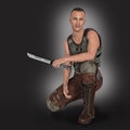 Handsome Urban Fantasy Warrior with Sword Royalty Free Stock Photo