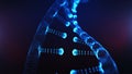 A particulate 3D rendered DNA on a blue bokeh background. Royalty Free Stock Photo