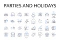 Parties and holidays line icons collection. Joyful events, Festive occasions, Social gatherings, Special moments